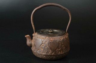 U5248: Japan Xf Old Iron Tea Kettle Teapot Tetsubin W/copper Lid Seiryudo Made