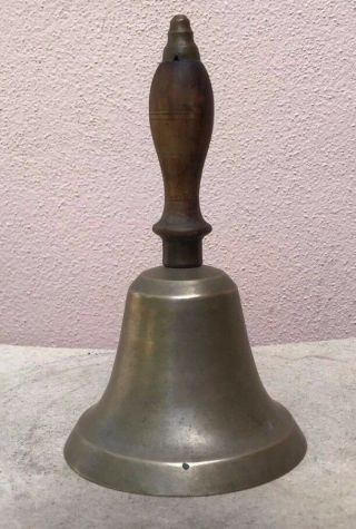 Antique Brass School Bell With Wooden Handle 8 "