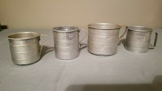 Four (4) Old Vintage Aluminum Measuring Cups - 1 Pint,  1cup