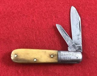 Vintage Diamond Edge Shapleigh Hdw Co 2 Blade Bone Barlow Knife 1884 - 1960