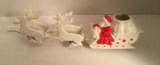 Vintage Christmas Hard Plastic Santa On Sleigh With Reindeer