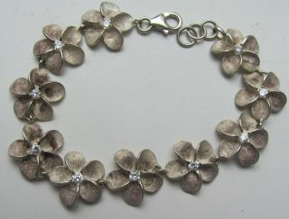 Vintage Sterling Silver 925 Clasp Bracelet Plumeria Blossoms