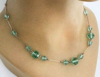 Vintage Edwardian Art Nouveau 1920s 1930s Green Glass Necklace