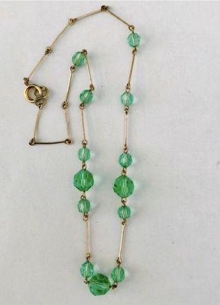 Vintage Edwardian Art Nouveau 1920s 1930s Green Glass Necklace 2