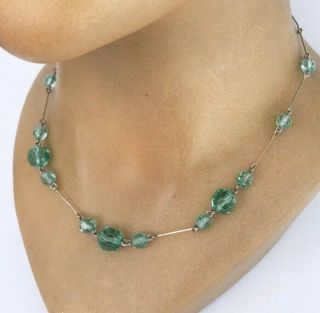 Vintage Edwardian Art Nouveau 1920s 1930s Green Glass Necklace 3