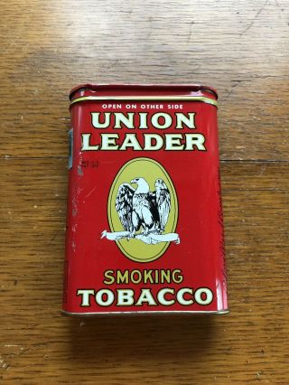 Vtg Union Leader Smoking Tobacco Flip Top Metal Tin