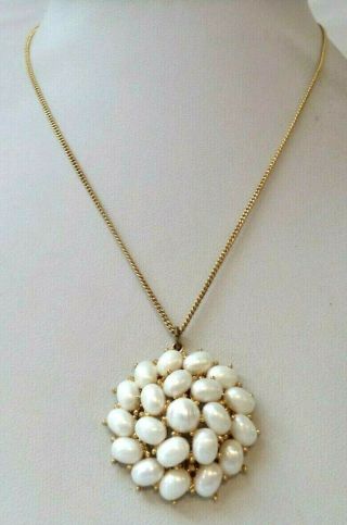 Stunning Vintage Estate Signed Crown Trifari Faux Pearl Cab 16 " Necklace 2594m