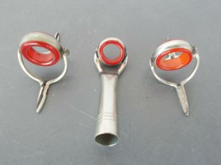 Vintage 2 Rod Guides And 1 Rod Tip With Agate Inserts - Large - Some Patina