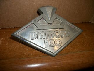 Vintage Diamond Reo Truck Emblem,  Hood Badge 6 " X 4 " Paint Loss,  W/ Studs