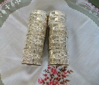 Set Of 8 Vintage Crown Court Silverplated Baroque Napkin Rings