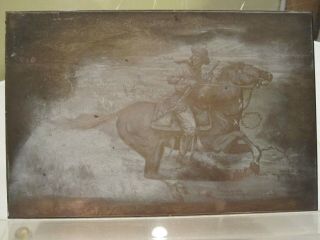 Vintage Copper Printing Plate Cowboy On Horseback W/indian Chase - W.  H.  Jackson