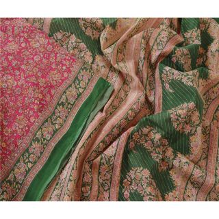 Sanskriti Vintage 100 Pure Cotton Ethnic Saree Pink Printed Sari Craft Fabric