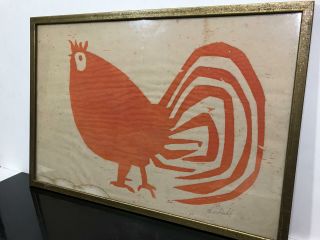 Vintage Pencil Signed Artist Proof Cock Rooster Folk Art Americana Litho Print