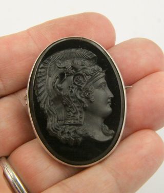 Large Antique Victorian C1890 Whitby Jet Silver Cameo Brooch Pin