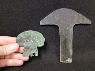 2 Early Antique Archaic Copper Food Chopper Tools