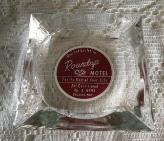 Vintage Glass Ashtray From The Roundup Motel Chadron,  Nebr.