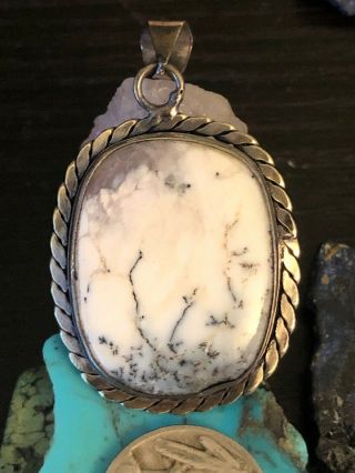 Vintage Native American White Buffalo turquoise sterling Silver 925 Pendant 10 g 2