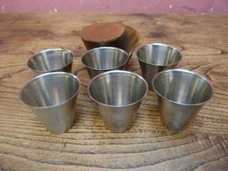 Set Of Six Vintage Stainless Steel Shot Stirrup Cups In Leather Case Ria Denmark