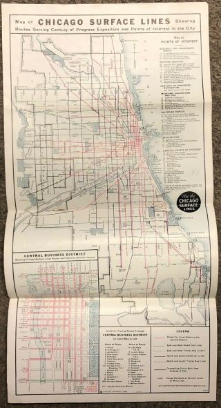 Vintage 1934 Century of Progress,  Chicago Transit Route Map 2