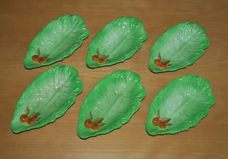 Set Of Six Vintage Carlton Ware Pottery Lettuce Leaf And Tomato Dishes