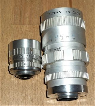 Two Vintage Sony Tv Lenses F=16 - 64mm Zoom & 1:1.  8 16mm
