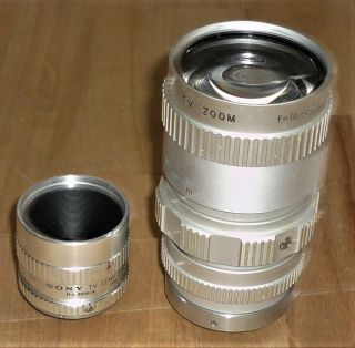 TWO VINTAGE SONY TV LENSES f=16 - 64mm ZOOM & 1:1.  8 16mm 2