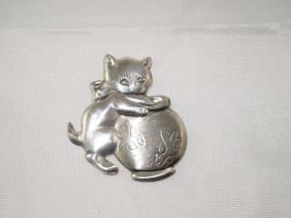 Vintage Signed Beau Sterling 925 Cat Kitty With Fish Bowl Brooch Pin