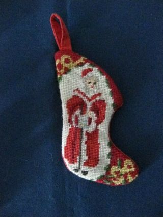 Vintage Finished Needlepoint Christmas Nutcracker Stocking Ornament 7” Ct2