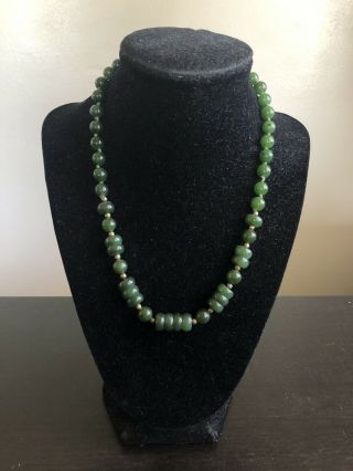 Fine Vintage Chinese Carved Green Jade Stone Art Jewelry Disc Beaded Necklace 3