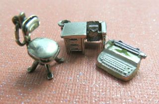 3pc Vtg Sterling Silver Movable Office Bracelet Charms Desk Chair Typewriter