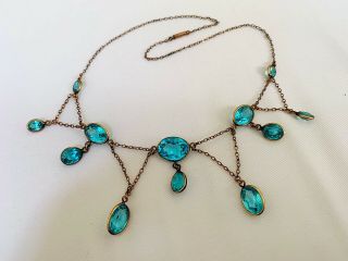 Vintage Antique Art Deco Edwardian Crystal Paste Open Back Bezel Set Necklace