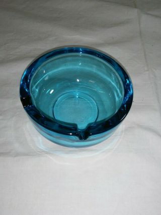 Aqua Clear Blue Glass Ashtray Round 3 3/4 " W