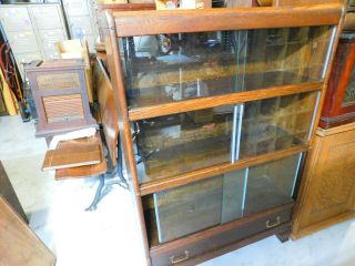 Antique Weis Barrister Sliding Glass Bookcase,  Oak And 3 Stack