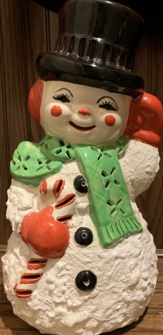 Vintage Ceramic Hand Painted Christmas Snowman 12 " Tall