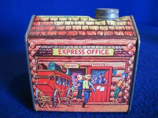 Vintage Log Cabin Syrup Tin Express Office EUC 2
