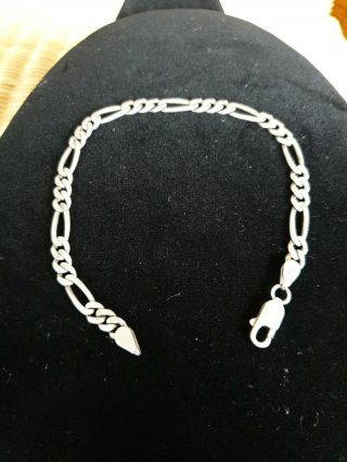 Vintage 925 Solid Sterling Silver Figaro Bracelet Chain Length 8.  5 Inches.  Hm