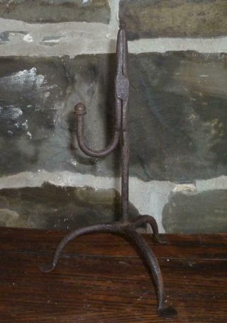 Antique 18th C American Wrought Iron Rushlight Early Candle Holder Lighting Nr