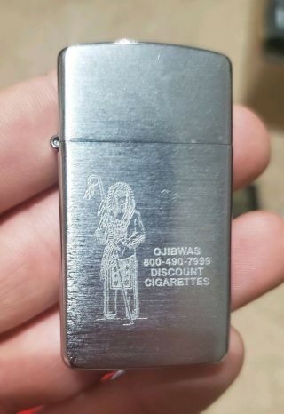 Vintage Zippo Slim Lighter Rare Ojibwas Discount Cigarettes