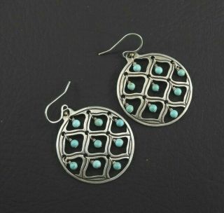 Vintage Signed Silpada Solid 925 Sterling Silver Turquoise Round Drop Dangle