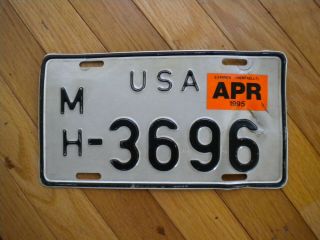 Vintage Military Motorcycle Usa License Plate Mh - 3696 Black White Tag 9 " X 5 "