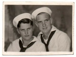 Two Good Looking Men Man Navy Sailor Affectionate Scene Vintage Snapshot Photo