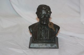 Vintage Abraham Lincoln Cast Metal Bust Still Bank With Key