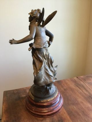 Antique French Art Nouveau Bronze 15” Fairy Signed Aug Moreau Wood Stand C90 2