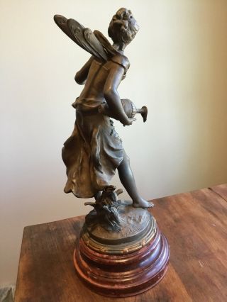 Antique French Art Nouveau Bronze 15” Fairy Signed Aug Moreau Wood Stand C90 3