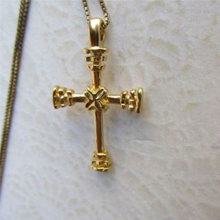 Vtg Signed Utc Sterling Silver/gold Vermeil Roped Cross Inspirational Necklace