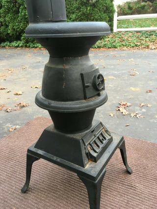 Vintage Round Cast Iron Potbelly Wood Stove - Petite Parlor Size