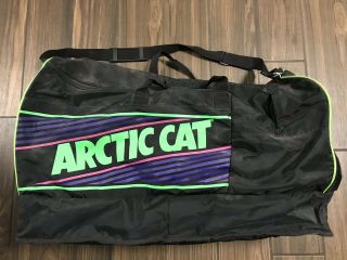 Vintage Arctic Cat Large Duffel Travel Gear Bag Snowmobile Neon Checkered Purple