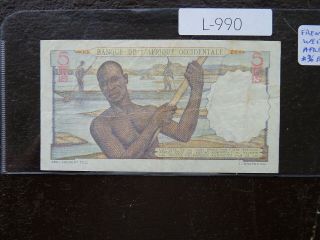 Vintage Banknote French West Africa 1943 5 Francs L990