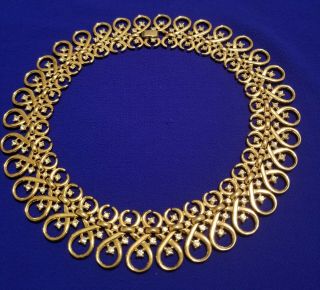 Vintage Old Crown Trifari Gold Tone Rhinestone Collar Necklace - Early Mark