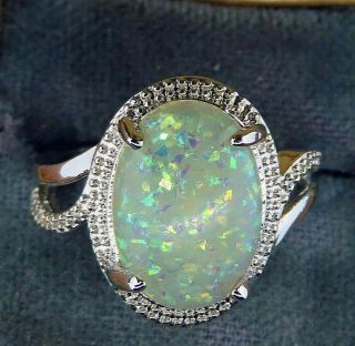 Vintage Sterling Silver Modern Oval Opal Cocktail Ring